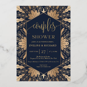 Invitation En Aluminium Elégant marine réelle de feuille d'or couples douc