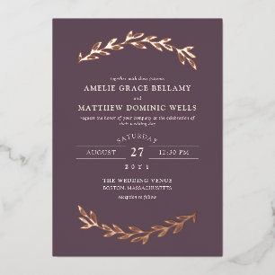 Invitation En Aluminium Elégant Mauve foncé & Rose Gold Mariage