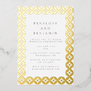 Invitation En Aluminium Elégant Mid Mod Mariage géométrique Chic White Gol