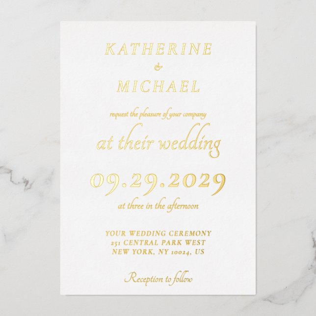 Invitation En Aluminium Elegant Minimal White Wedding Gold (Recto)