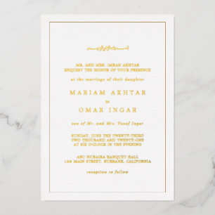 Invitation En Aluminium Élégant Minimaliste Bordure Or Mariage Islamique