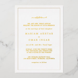 Invitation En Aluminium Élégant Minimaliste Bordure Or Mariage Islamique