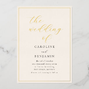 Invitation En Aluminium Élégant Minimaliste Mariage Or Écriture Ivory