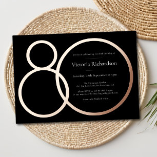 Invitation En Aluminium Elégant minimaliste Rose noir or 80e anniversaire