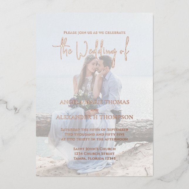 Invitation En Aluminium Elégant Modèle photo RSVP Code QR (Recto)