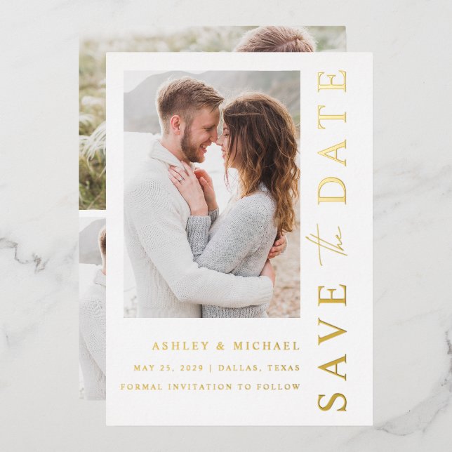 Invitation En Aluminium Elégant Moderne 4 photo mariage Enregistrer la dat (Recto/Verso)