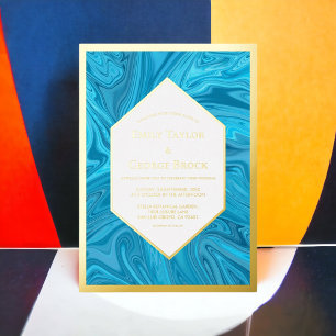Invitation En Aluminium Élégant Moderne Abstrait Bleu Pastel Mariage Or