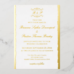 Invitation En Aluminium Élégant Moderne Antique Monogramme Mariage Or