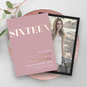 Invitation En Aluminium ÉLÉGANT Moderne Blush Pink Sweet 16 Typographie