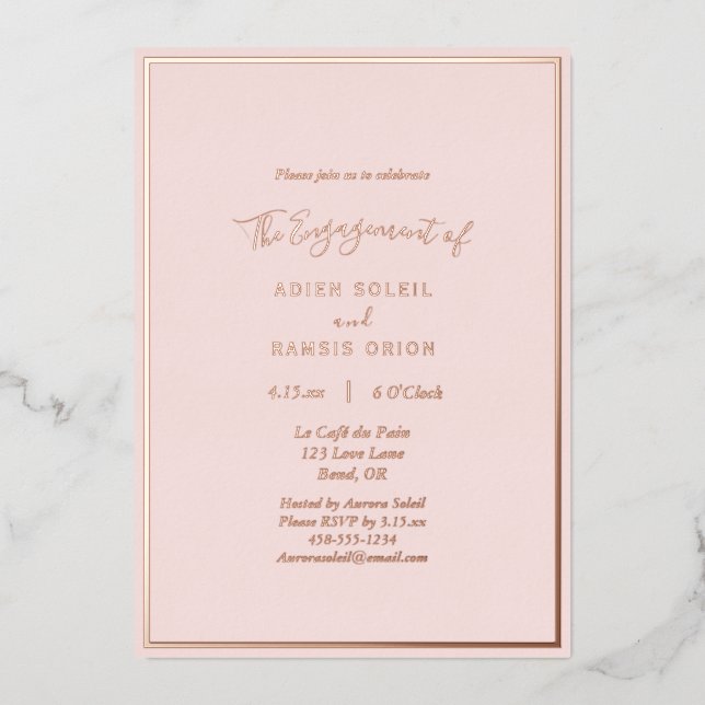 Invitation En Aluminium Elégant moderne Blush Rose Gold Engagement Party (Recto)