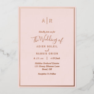 Invitation En Aluminium Élégant moderne Blush Rose or Monogram Mariage