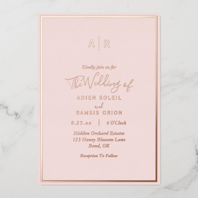 Invitation En Aluminium Élégant moderne Blush Rose or Monogram Mariage (Recto)