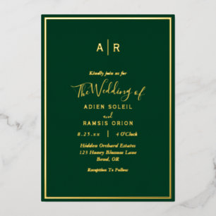 Invitation En Aluminium Élégant moderne Emerald Green Monogram Mariage