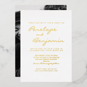 Invitation En Aluminium Élégant Moderne Minimaliste Photo Mariage Or
