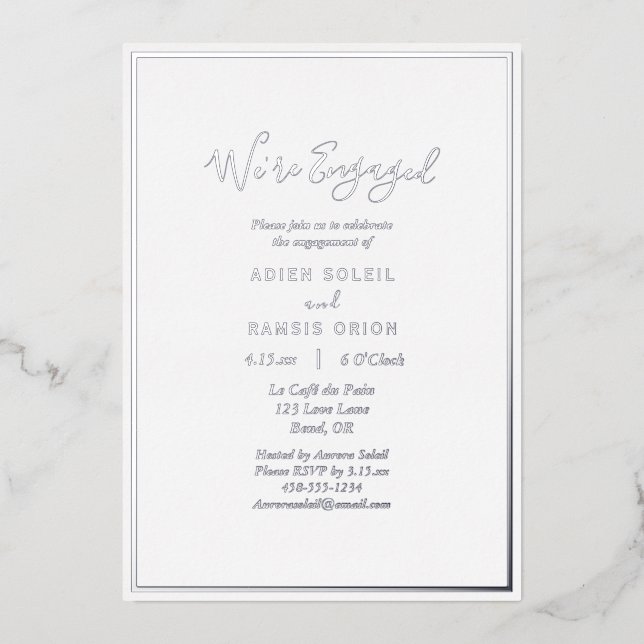 Invitation En Aluminium Elégant Moderne Nous sommes engagés Fiançailles Ar (Recto)
