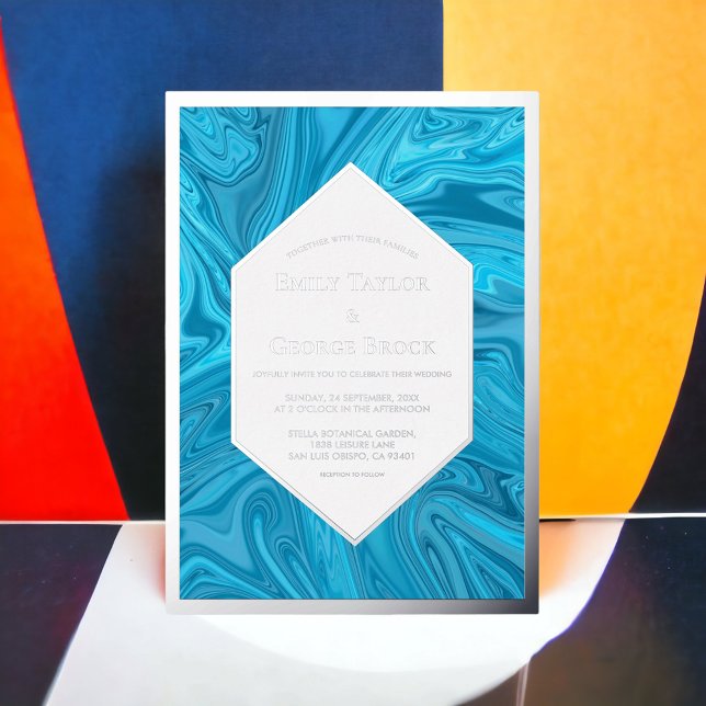 Invitation En Aluminium Elégant Moderne Pastel Bleu Mariage Abstrait Argen (Créateur téléchargé)