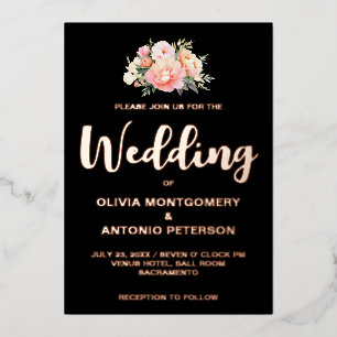 Invitation En Aluminium Elégant moderne Peony rose clair Mariage noir Foil