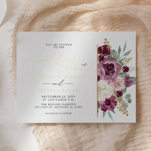 Invitation En Aluminium Élégant moderne Plum or Botanique Mariage floral