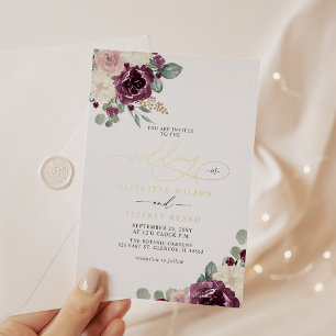 Invitation En Aluminium Élégant moderne Plum or Botanique Mariage floral