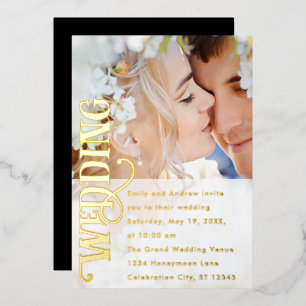 Invitation En Aluminium Élégant Moderne Vintage Or Photo Mariage