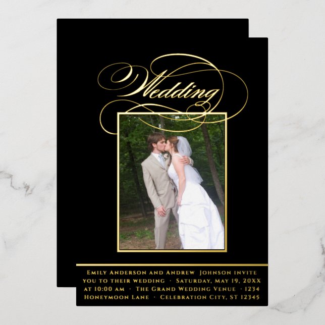 Invitation En Aluminium Élégant Moderne Vintage Or Photo Mariage Foi Feuil (Recto/Verso)