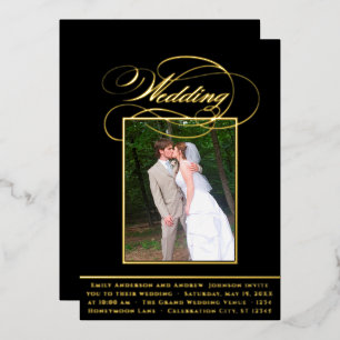 Invitation En Aluminium Élégant Moderne Vintage Or Photo Mariage Foi Foil
