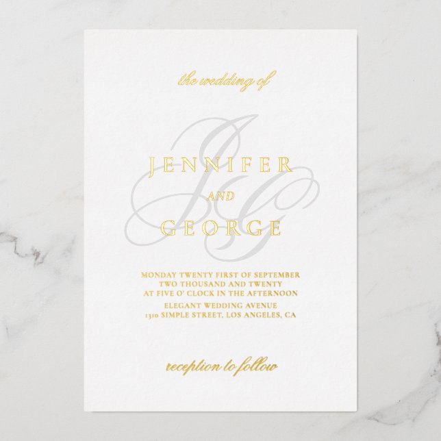 Invitation En Aluminium Elegant monogram initials white wedding gold (Recto)