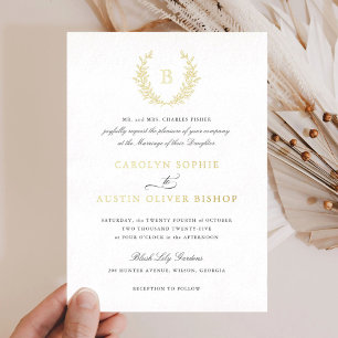 Invitation En Aluminium Élégant Monogramme de Feuille de Crête en Feuille 