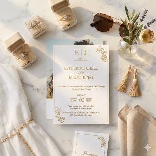 Invitation En Aluminium Élégant Monogramme de Mariage à Fleurir d'Or et de