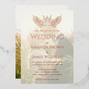Invitation En Aluminium Élégant Monogramme de Mariage Feuilles Photo Trans
