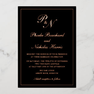 Invitation En Aluminium Élégant Monogramme Formal Mariage noir Rose Or