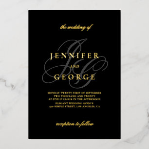 Invitation En Aluminium Élégant monogramme initiales mariage noir or