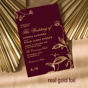 Invitation En Aluminium Élégant monogramme moderne mariage bordeaux or