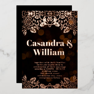 Invitation En Aluminium Élégant Moody Black Floral Mariage or