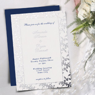 Invitation En Aluminium Élégant Motif Rococo habillé en argent Mariage