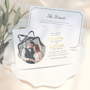 Invitation En Aluminium Élégant Nœud Papillon Tout-en-un Photo Mariage Noi
