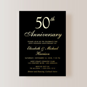 Invitation En Aluminium Elégant Noir 50ème Mariage Anniversaire Or