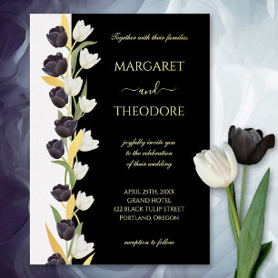 Invitation En Aluminium Élégant noir blanc et or tulipe Mariage floral
