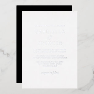 Invitation En Aluminium Elégant noir blanc Mariage argent
