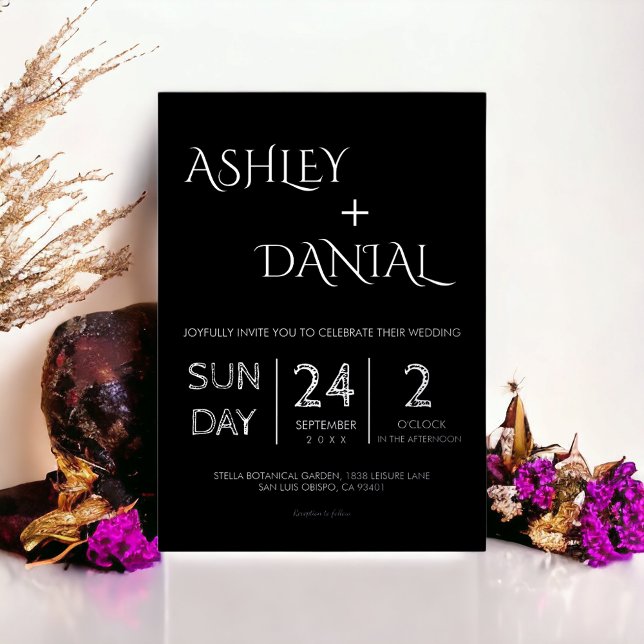 Invitation En Aluminium Élégant Noir Et Argent Simple Mariage moderne (Créateur téléchargé)
