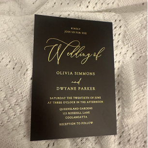 Invitation En Aluminium Elégant noir & or Mariage or