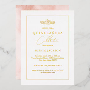 Invitation En Aluminium Elégant or aquarelle Quinceanera Anniversaire