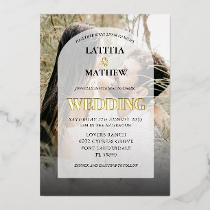 Invitation En Aluminium Élégant or calligraphie Mariage d'arc photo