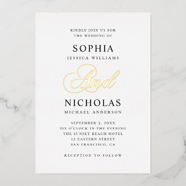 Invitation En Aluminium Élégant or classique calligraphie script mariage (Recto)