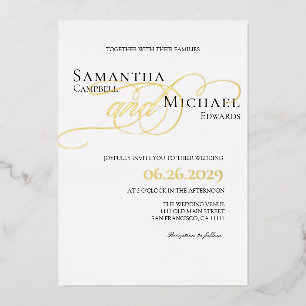 Invitation En Aluminium Elégant or et blanc Mariage moderne