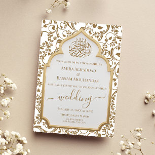 Invitation En Aluminium Elégant or et blanc Real Foil Mariage islamique