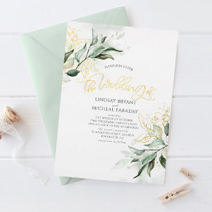 Invitation En Aluminium Élégant or et verdure moderne de mariage