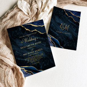 Invitation En Aluminium Elégant or Foil Marine Agate Marbre Mariage