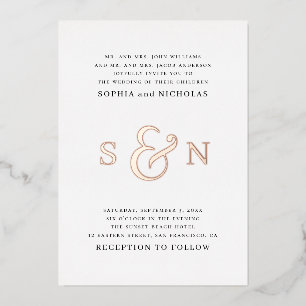 Invitation En Aluminium Elégant or / mariage de typographie noir et blanc