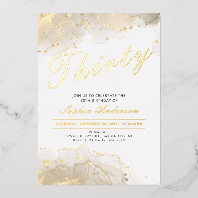 Invitation En Aluminium Elégant or moderne 30e anniversaire (Recto)